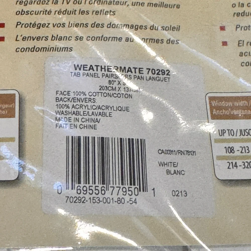 Thermal Logic Weather Mate‎ Energy Efficient Curtain Tab Panel Pairs White 80x54